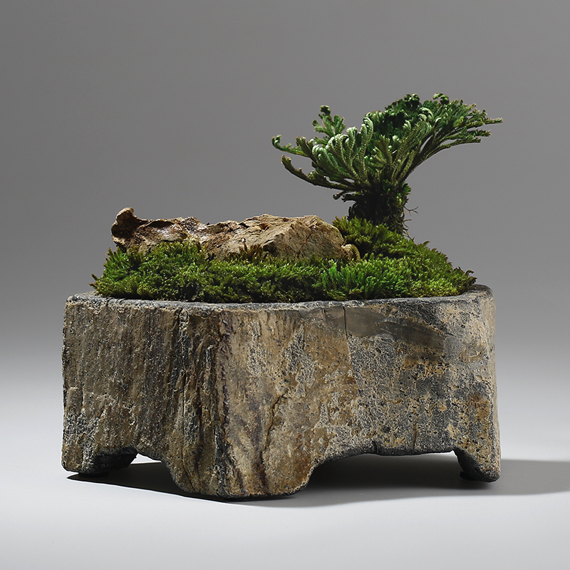 Bonsai Garden Chinese Garden - وعاء زهور من الحجر البازلتي الطبيعي