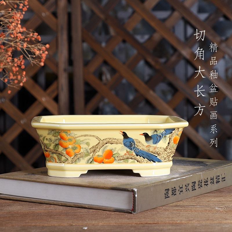 Bonsai Garden Chinese Garden - وعاء بونساي مستطيل من البورسلين، النمط